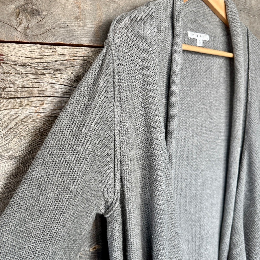 Cabi Prairie Wrap Open Front Waterfall Long Cardigan M Gray Fringe Western Drape - Picture 8 of 14